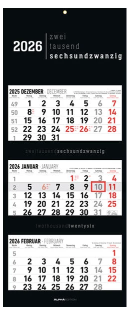 Abbildung von Alpha Edition | 3-Monatskalender Black 2026 - Büro-Kalender 33x20 cm (geschlossen), 33x80 cm (geöffnet) - faltbar - mit Datumsschieber - Alpha Edition | 1. Auflage | 2025 | beck-shop.de