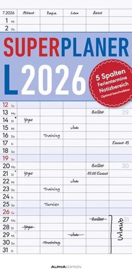 Abbildung von Alpha Edition | Superplaner L 2026 5 Spalten - Familien-Timer 22x45 cm - Offset-Papier - mit Ferienterminen - Wand-Planer - Familienkalender - Alpha Edition | 1. Auflage | 2025 | beck-shop.de
