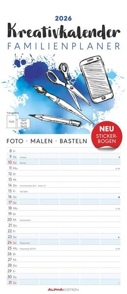 Abbildung von Alpha Edition | Kreativ-Kalender Familienplaner 2026 - 5 Spalten - 19,5x45 cmFoto, Malen, Basteln - datiert - Kreativkalender - Foto-Kalender - Familienkalender - Wandkalender - Alpha Edition | 1. Auflage | 2025 | beck-shop.de