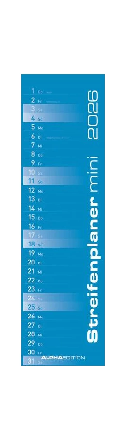 Abbildung von Alpha Edition | Streifenplaner Mini BLAU 2026 - Streifenkalender - Wandplaner - Küchen-Kalender - 9,5x33 | 1. Auflage | 2025 | beck-shop.de