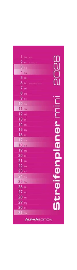 Abbildung von Alpha Edition | Streifenplaner Mini PINK 2026 - Streifenkalender - Wandplaner - Küchen-Kalender - 9,5x33 | 1. Auflage | 2025 | beck-shop.de