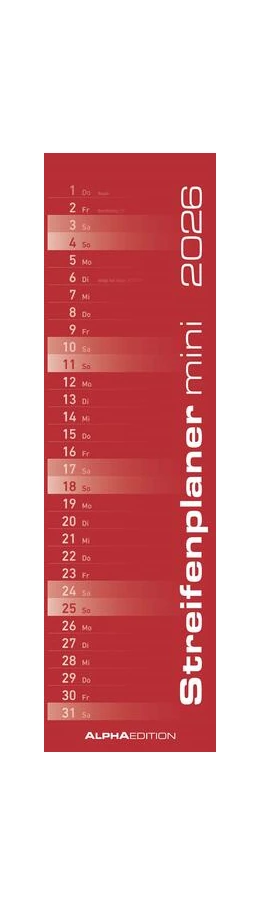 Abbildung von Alpha Edition | Streifenplaner Mini Rot 2026 - Streifen-Kalender 9,5x33 cm - Küchenkalender - Wandplaner - Alpha Edition | 1. Auflage | 2025 | beck-shop.de