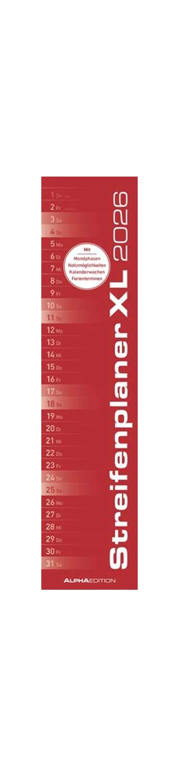 Abbildung von Alpha Edition | Streifenplaner XL ROT 2026 - Streifenkalender 15x64 cm - Wandplaner - Küchenkalender - schmales Design - eine Spalte - Langplaner | 1. Auflage | 2025 | beck-shop.de