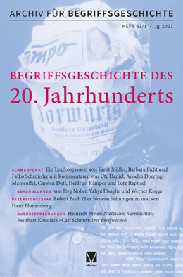 Abbildung von Dutt / Busche | Archiv für Begriffsgeschichte. Band 63,1. Schwerpunkt: Begriffsgeschichte des 20. Jahrhunderts | 1. Auflage | 2021 | 63,1 | beck-shop.de