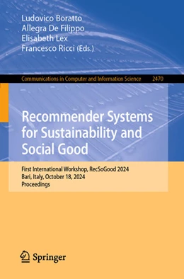 Abbildung von Boratto / de Filippo | Recommender Systems for Sustainability and Social Good | 1. Auflage | 2025 | beck-shop.de