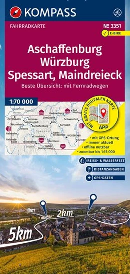 Abbildung von KOMPASS Fahrradkarte 3351 Aschaffenburg, Würzburg, Spessart, Maindreieck 1:70.000 | 2. Auflage | 2025 | beck-shop.de