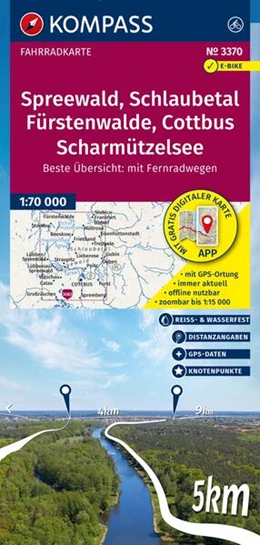 Abbildung von KOMPASS Fahrradkarte 3370 Spreewald, Schlaubetal, Fürstenwalde, Cottbus, Scharmützelsee mit Knotenpunkten 1:70.000 | 3. Auflage | 2025 | beck-shop.de