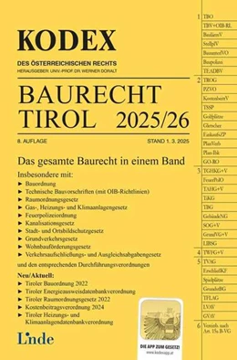 Abbildung von Gstöttner / Doralt | KODEX Baurecht Tirol 2025/26 | 8. Auflage | 2025 | beck-shop.de