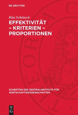 Abbildung von Schöneck | Effektivität - Kriterien - Proportionen | 1. Auflage | 1974 | beck-shop.de