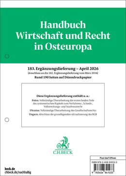 Abbildung von Handbuch Wirtschaft und Recht in Osteuropa: WiRO: 183. Ergänzungslieferung | 1. Auflage | 2026 | beck-shop.de