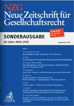 Abbildung von NZG Sonderausgabe »60 Jahre AktG 1965« | 1. Auflage | 2025 | beck-shop.de