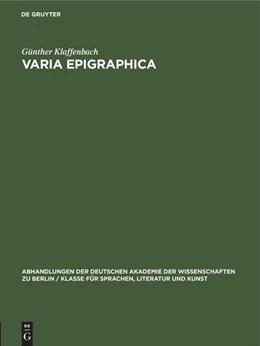 Abbildung von Klaffenbach | Varia Epigraphica | 1. Auflage | 2022 | beck-shop.de