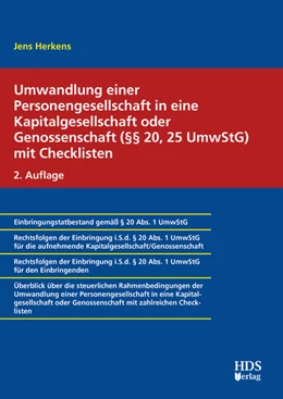 Abbildung von Herkens | Umwandlung einer Personengesellschaft in eine Kapitalgesellschaft oder Genossenschaft mit Checklisten (§§ 20, 25 UmwStG) | 2. Auflage | 2025 | beck-shop.de