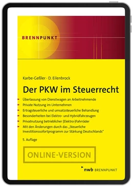 Abbildung von Karbe-Geßler / Eilenbrock | Der PKW im Steuerrecht (Online-Version) | 5. Auflage | 2025 | beck-shop.de