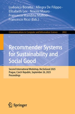 Abbildung von Boratto / De Filippo | Recommender Systems for Sustainability and Social Good | 1. Auflage | 2026 | beck-shop.de