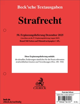 Abbildung von Strafrecht: 58. Ergänzungslieferung | 1. Auflage | 2026 | beck-shop.de