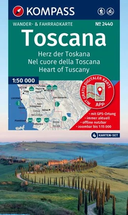 Abbildung von KOMPASS Wanderkarten-Set 2440 Toscana, Herz der Toskana, Nel cuore della Toscana, Heart of Tuscany (4 Karten) 1:50.000 | 2. Auflage | 2026 | beck-shop.de