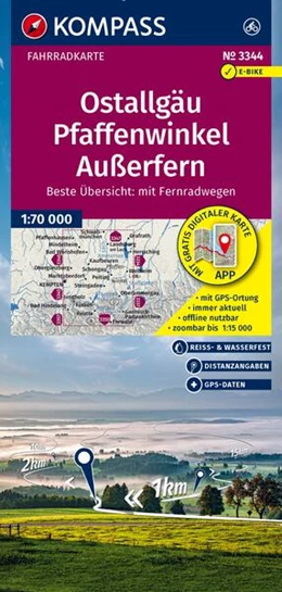 Abbildung von KOMPASS Fahrradkarte 3344 Ostallgäu, Pfaffenwinkel, Außerfern 1:70.000 | 2. Auflage | 2026 | beck-shop.de