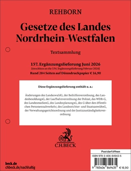 Abbildung von Rehborn | Gesetze des Landes Nordrhein-Westfalen: 157. Ergänzungslieferung | 1. Auflage | 2026 | beck-shop.de