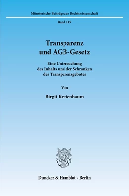 Abbildung von Kreienbaum | Transparenz und AGB-Gesetz. | 1. Auflage | 1998 | beck-shop.de