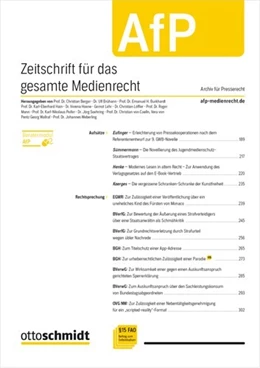 Abbildung von AfP - Zeitschrift für Medien- und Kommunikationsrecht | 49. Auflage | 2025 | beck-shop.de