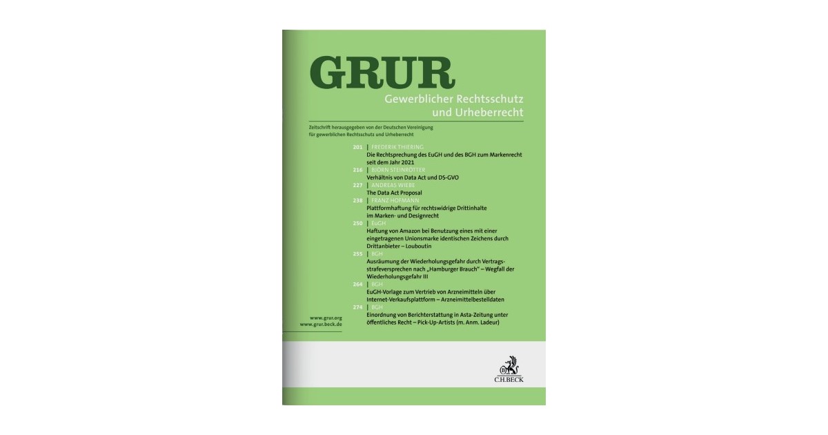 GRUR • Gewerblicher Rechtsschutz und Urheberrecht + GRUR International ...