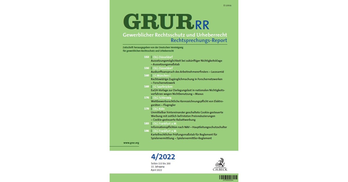 GRUR-RR • Gewerblicher Rechtsschutz und Urheberrecht Rechtsprechungs ...