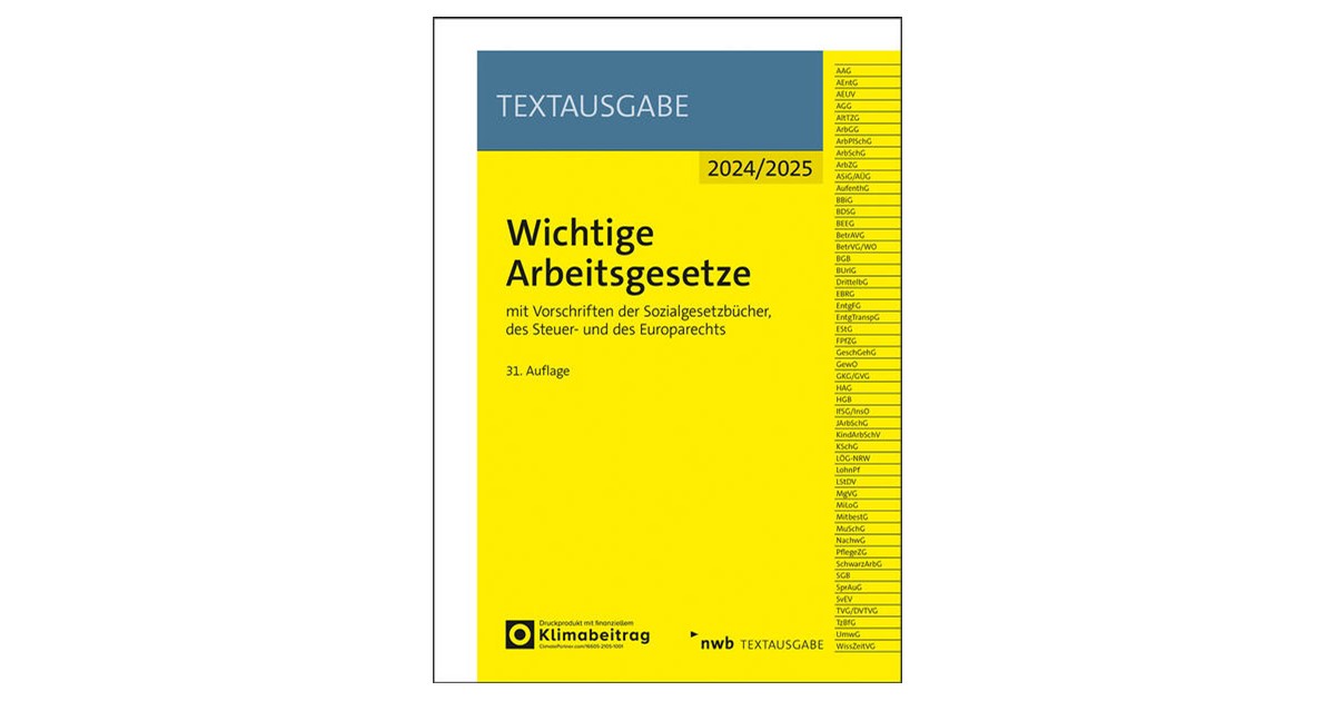 Wichtige Arbeitsgesetze 2024/2025 | 31. Auflage | 2024 | beck-shop.de