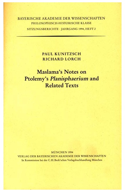 Cover: , Maslama's Notes on Ptolemy's Planisphaerium and Related Texts