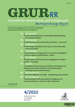 Cover: , GRUR-RR • Gewerblicher Rechtsschutz und Urheberrecht Rechtsprechungs-Report